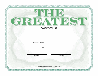 Document preview: The Greatest Award Certificate Template