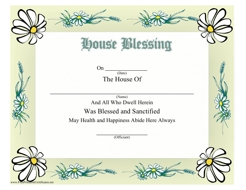 House Blessing Certificate Template - Flowers