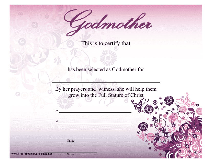 Gorgeous Violet Godmother Certificate Template - Create your own personalized certificate for your child's godmother with this beautiful Violet Godmother Certificate Template.