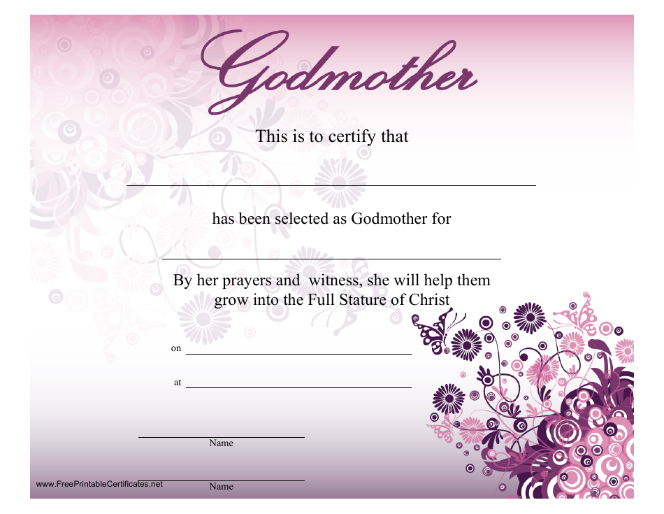 Gorgeous Violet Godmother Certificate Template - Create your own personalized certificate for your child's godmother with this beautiful Violet Godmother Certificate Template.