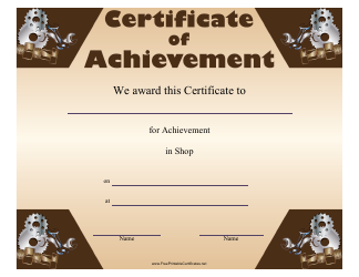 Document preview: Shop Certificate of Achievement Template