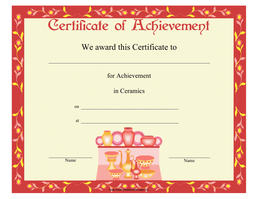 &quot;Ceramics Achievement Certificate Template&quot; Download Pdf