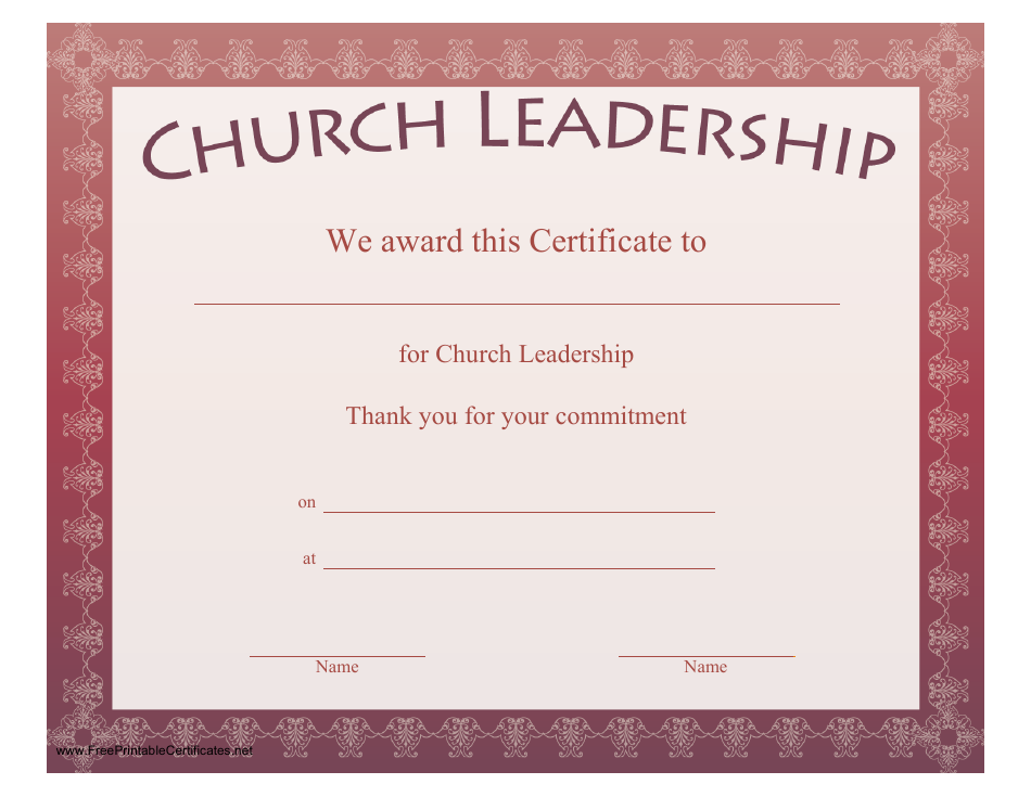 Church Leadership Certificate Template - Preview Image