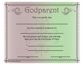 Document preview: Godparent Certificate Template - Brown and Green