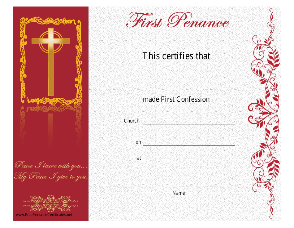 Preview of First Penance Certificate Template - Gracious design to commemorate the sacrament