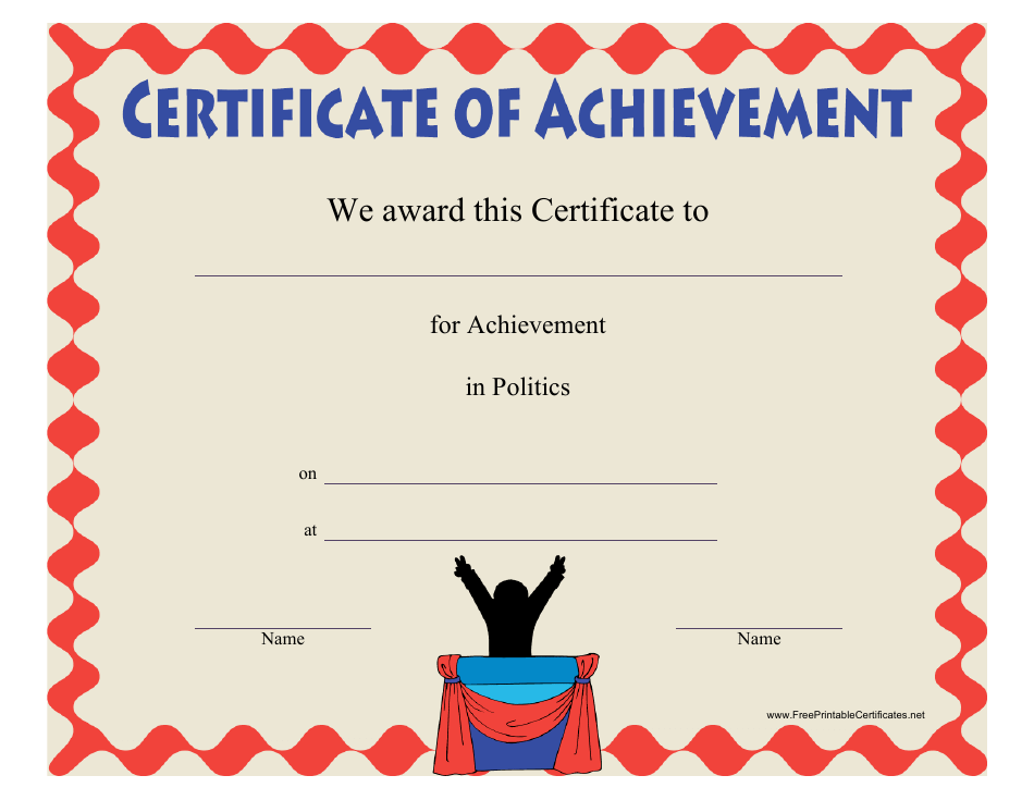 Politics Achievement Certificate Template Preview - Customizable and Printable Design