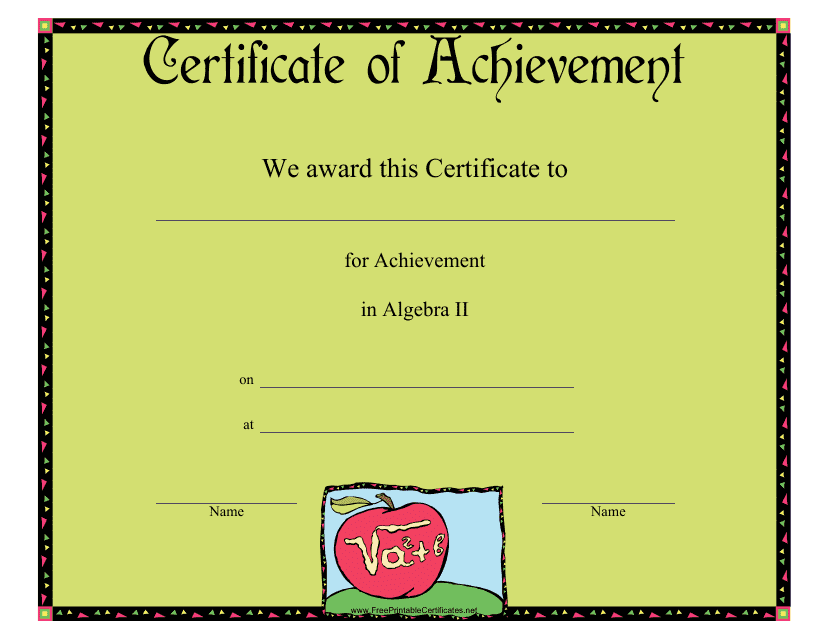 Algebra II Achievement Certificate Template