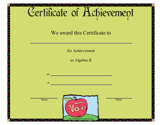 &quot;Algebra II Achievement Certificate Template&quot;