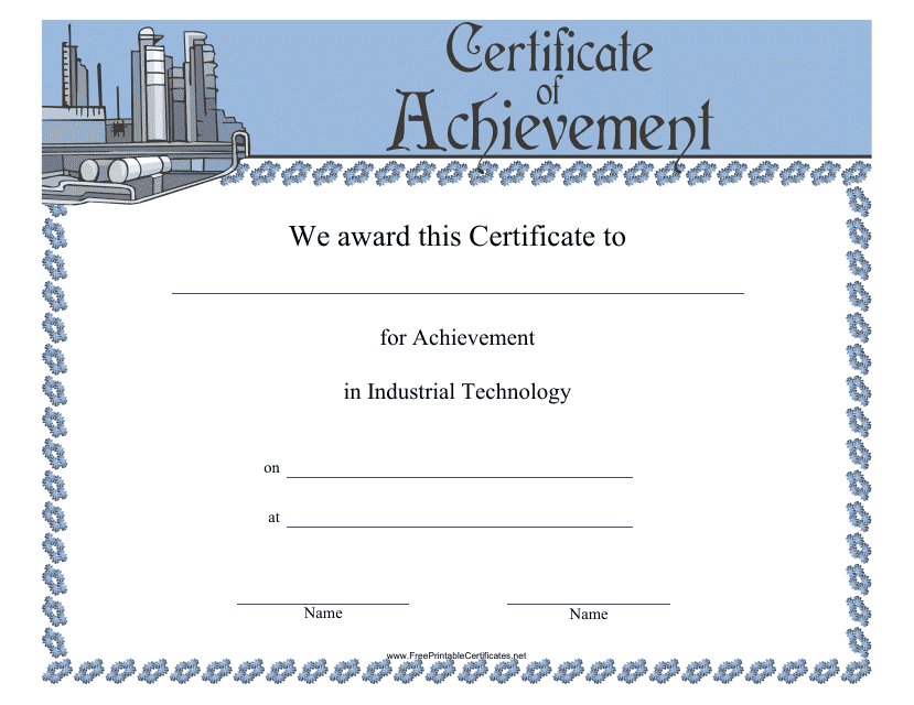 &quot;Industrial Technology Achievement Certificate Template&quot; Download Pdf