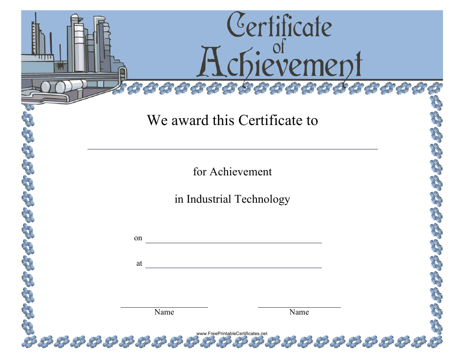 Industrial Technology Achievement Certificate Template, Page 1