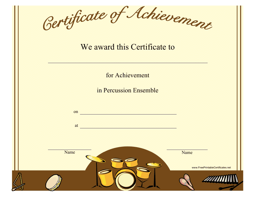 &quot;Percussion Ensemble Achievement Certificate Template&quot; Download Pdf