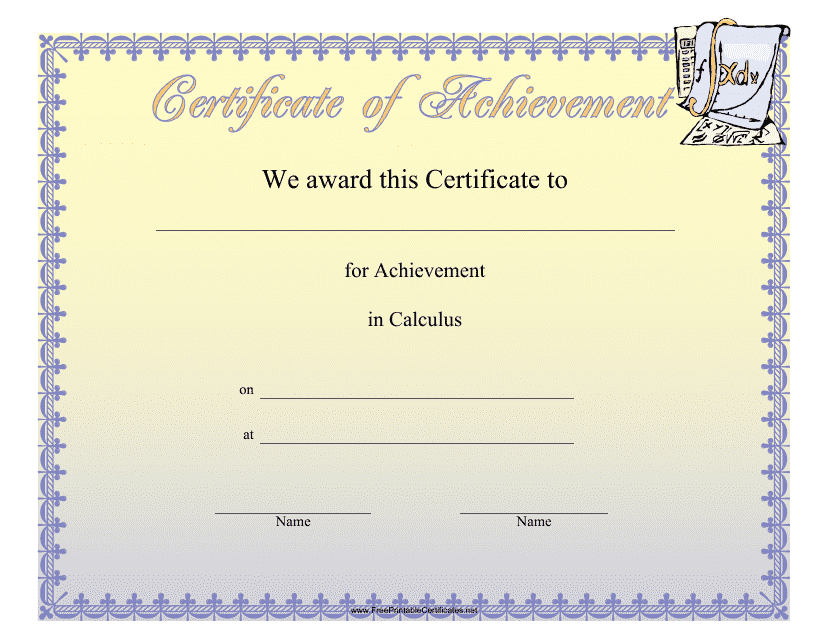 Calculus Achievement Certificate Template