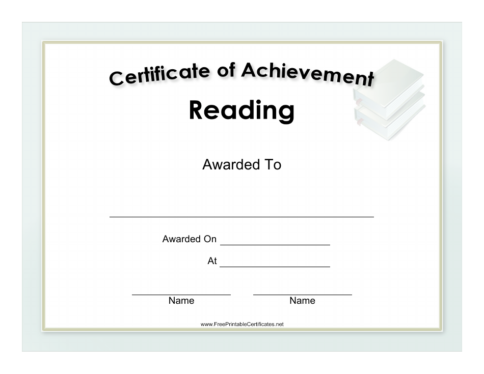 Certificate of Achievement Template Preview - Reading Theme InkWell Design