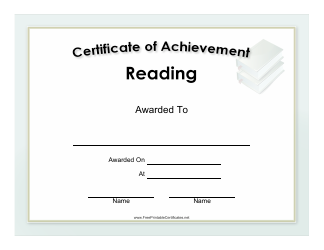 Document preview: Reading Certificate of Achievement Template