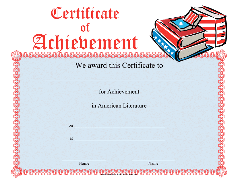 American Literature Achievement Certificate Template Download Pdf