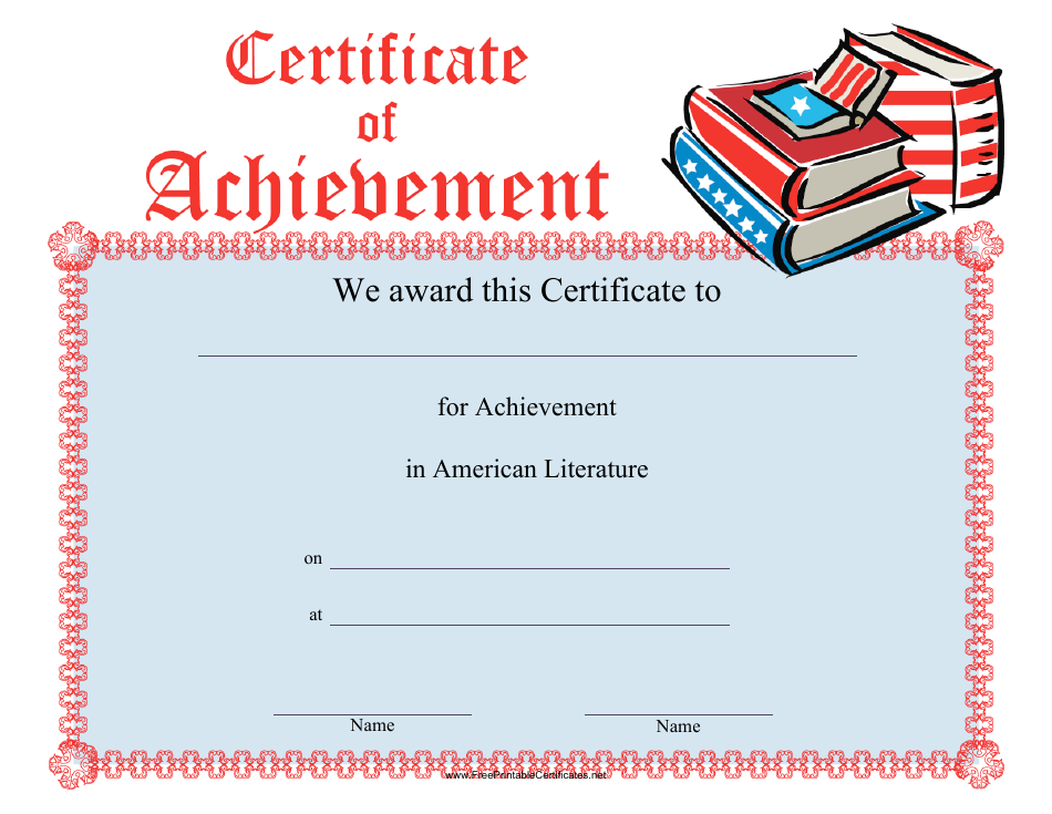 American Literature Achievement Certificate Template, Page 1