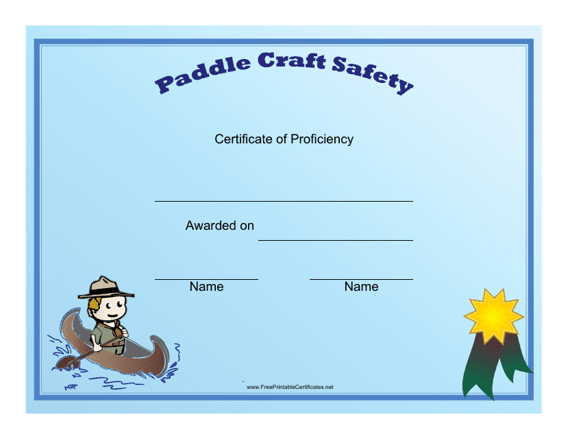 &quot;Paddle Craft Safety Certificate of Proficiency Template&quot; Download Pdf