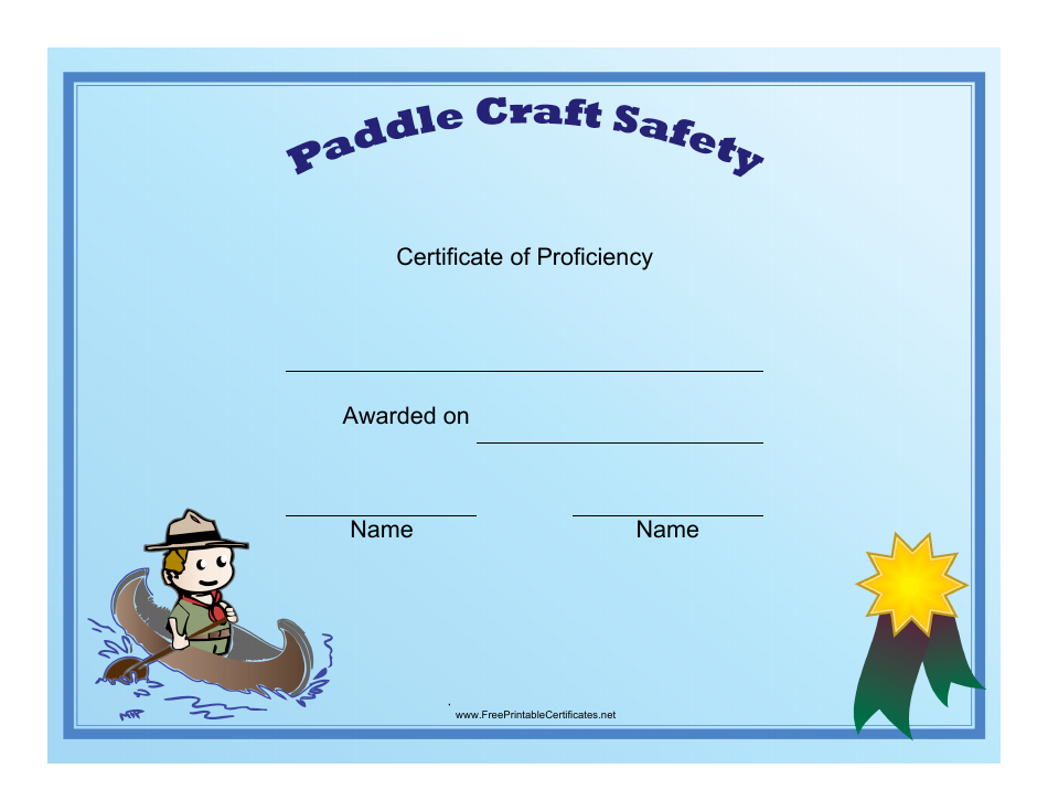 Paddle Craft Safety Certificate of Proficiency Template Download