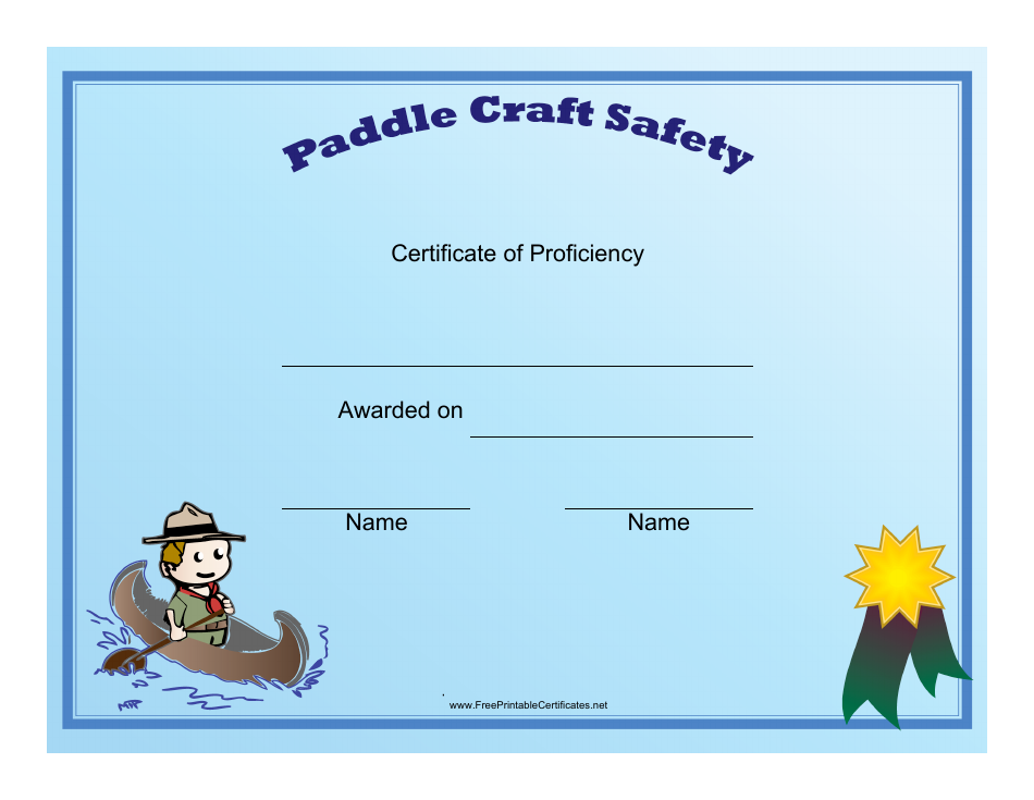 Paddle Craft Safety Certificate of Proficiency Template - Templateroller.com