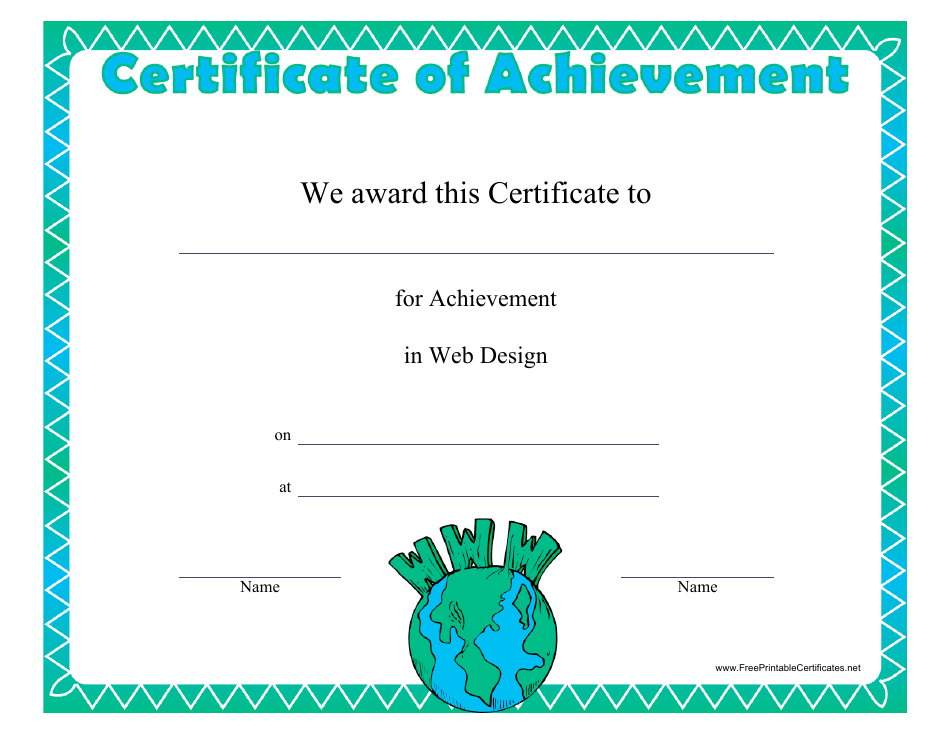 Customizable Web Design Achievement Certificate Template