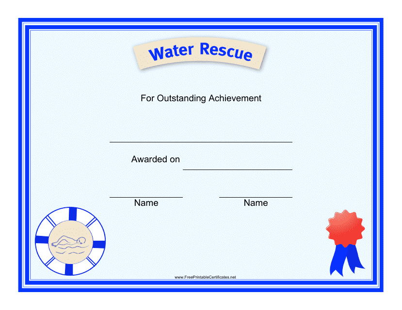 &quot;Water Rescue Achievement Certificate Template&quot; Download Pdf