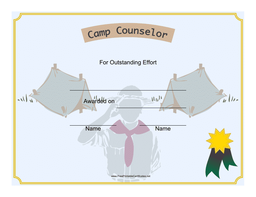 &quot;Scout Camp Counselor Certificate Template&quot; Download Pdf
