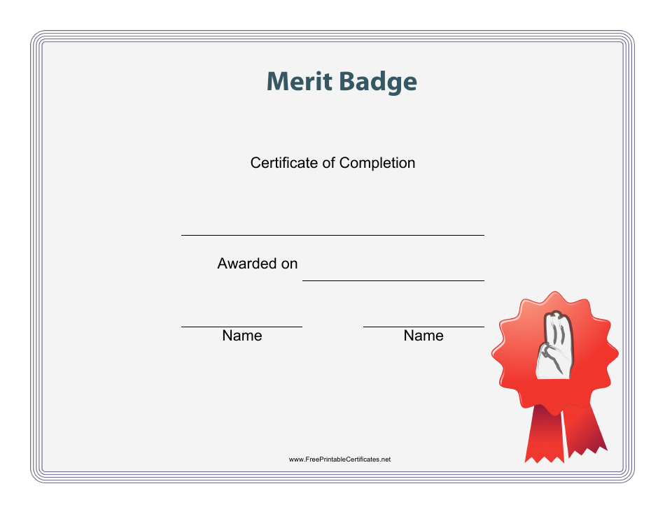 Scout Merit Badge Certificate template image preview.