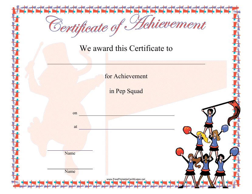 Pep Squad Achievement Certificate Template