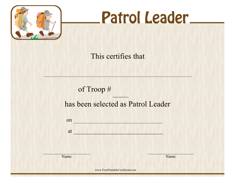 Patrol Leader Certificate Template, Page 1