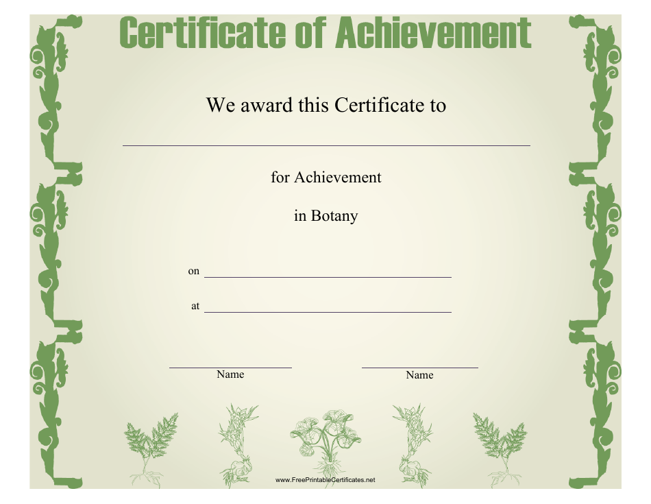 Botany Achievement Certificate Template - Customize and Print