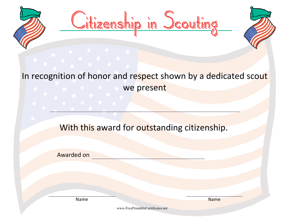 Scouting Citizenship Certificate Template, Page 1