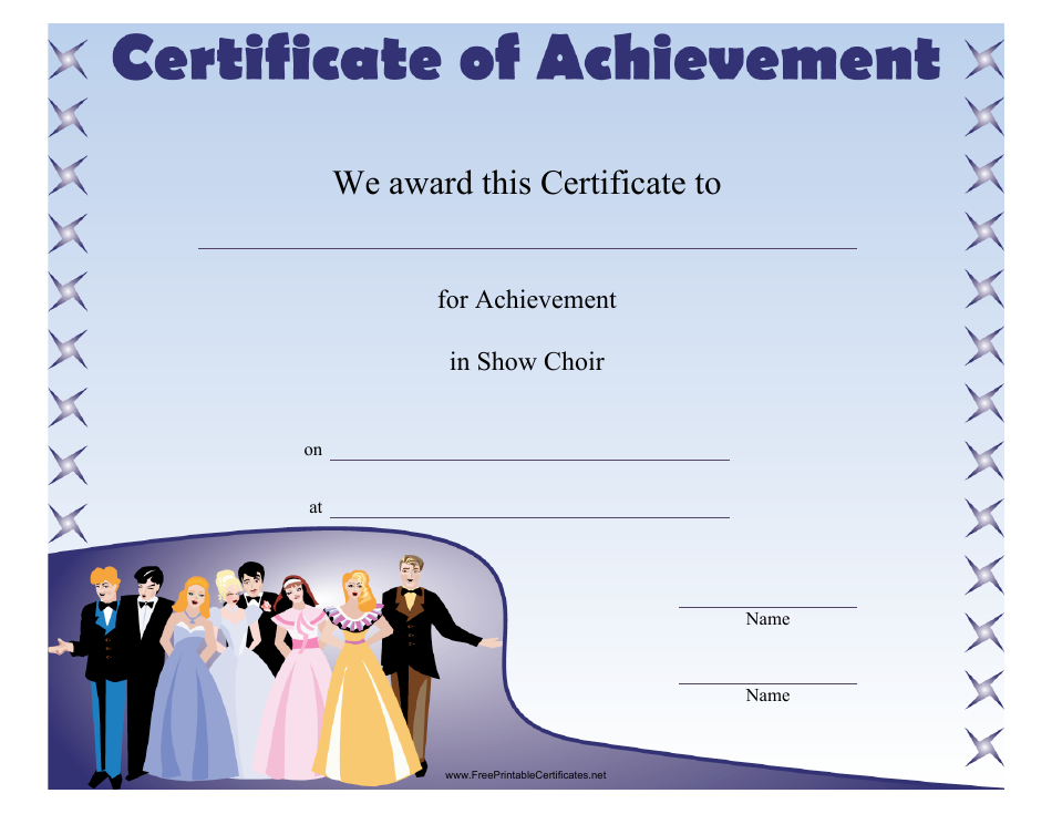 Show Choir Achievement Certificate Template - Elegant Design with Musical Notes and Microphone