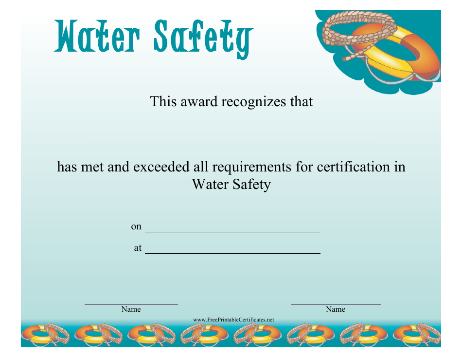 Water Safety Certificate Template - Free Editable Design