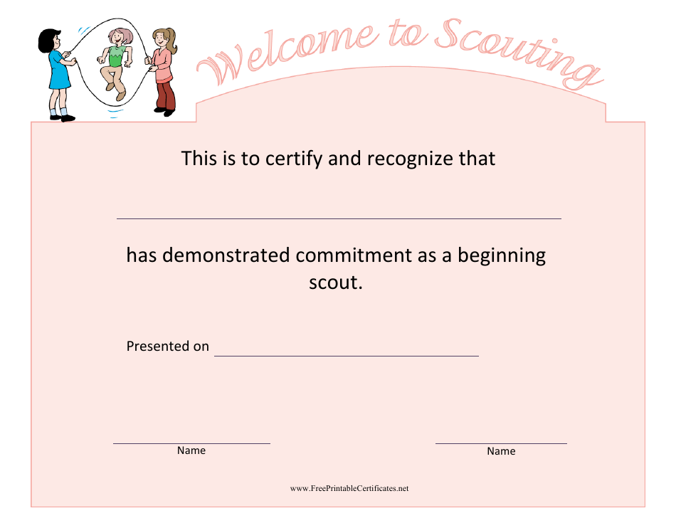 Scouting Welcome Certificate Template