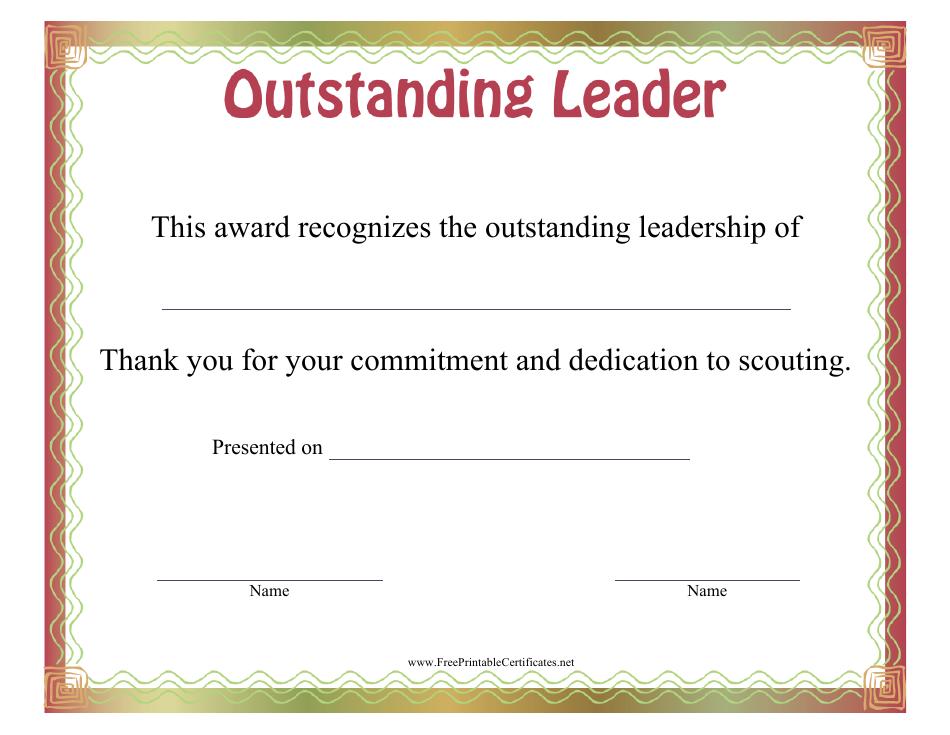 Outstanding Leader Certificate Template, Page 1
