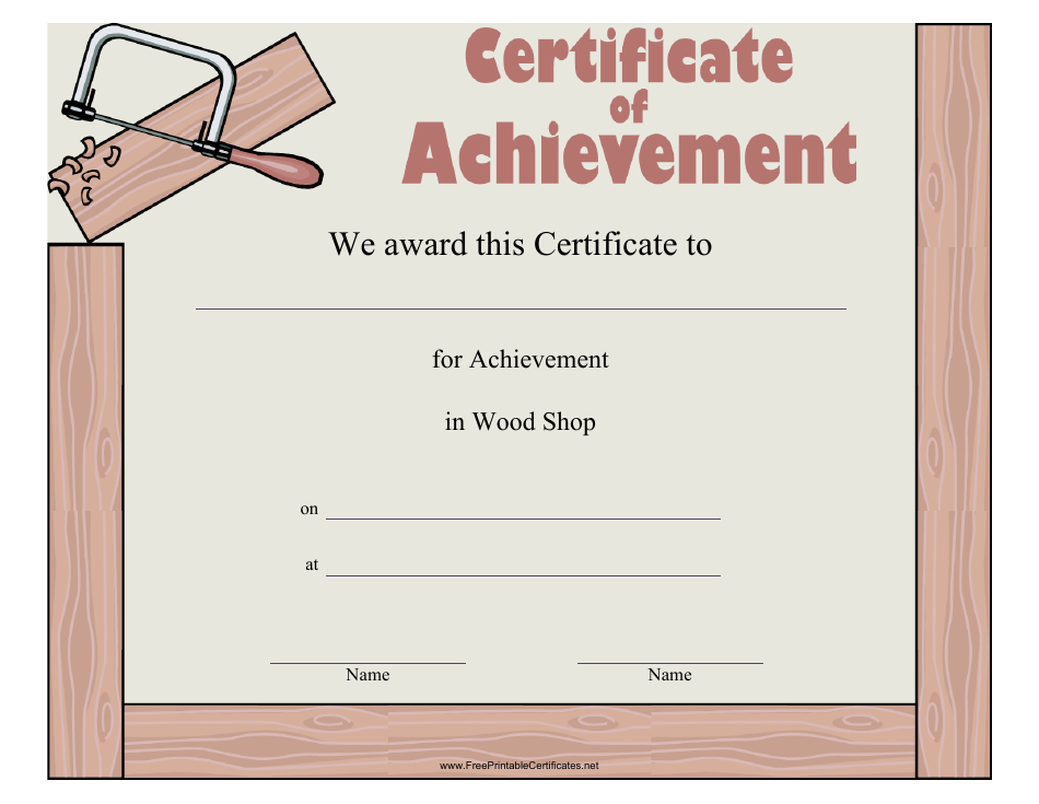 Wood Shop Achievement Certificate Template, Page 1