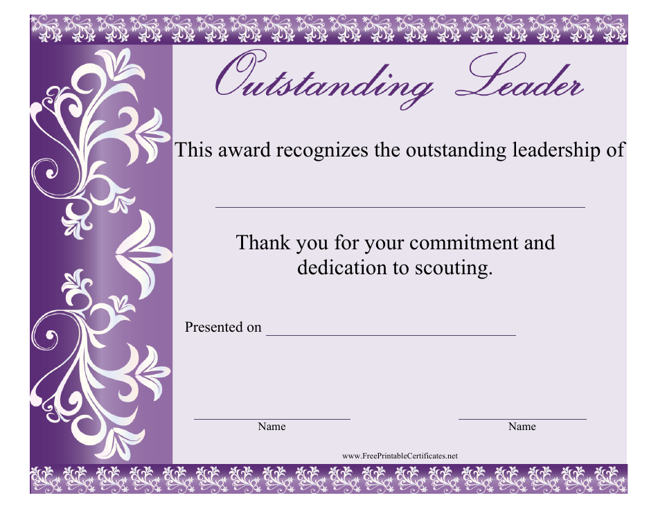Template for Outstanding Leadership Certificate Design