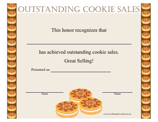 Document preview: Cookie Sales Certificate of Achievement Template