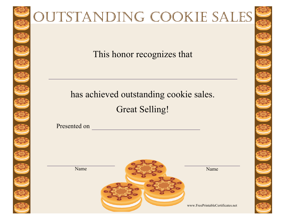 Cookie Sales Certificate of Achievement Template