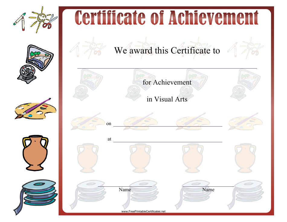 Visual Arts Achievement Certificate Template, Page 1