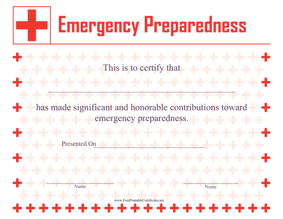 Emergency Preparedness Certificate Template, Page 1