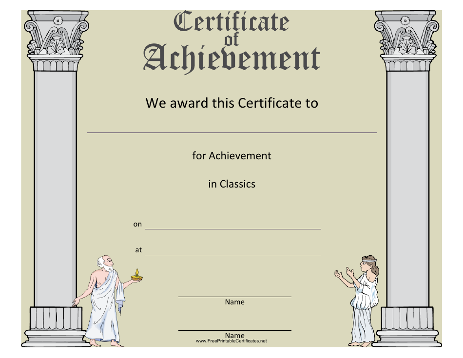 Classics Achievement Certificate Template - Editable Document