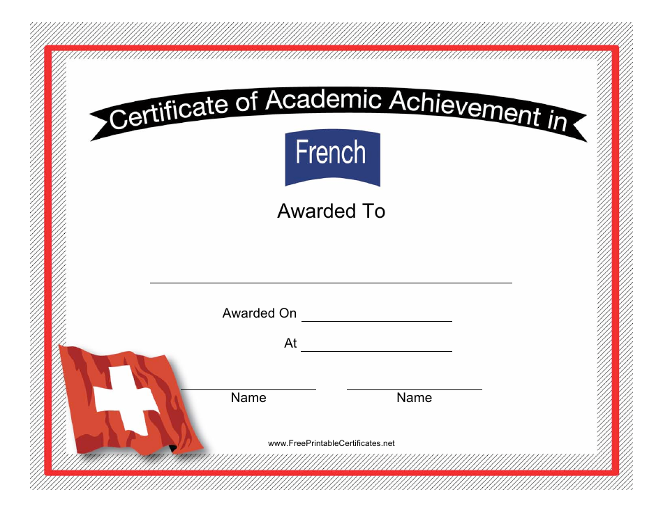 French Language Achievement Certificate Template, Page 1