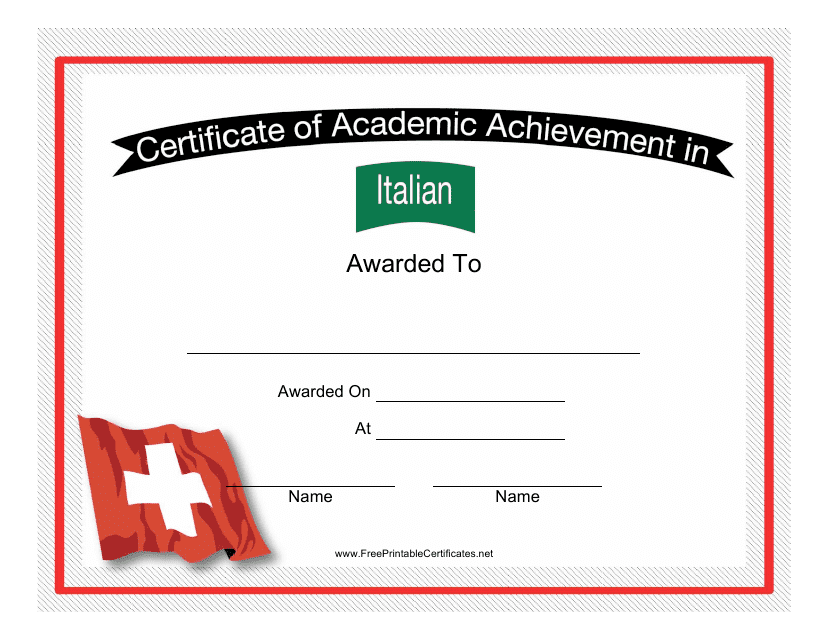 Italian Language Achievement Certificate Template - Flag of Canada