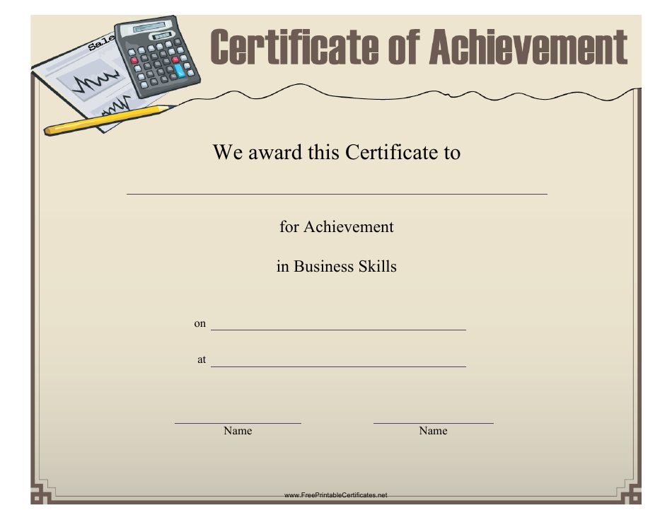 Business Skills Certificate of Achievement Template, Page 1