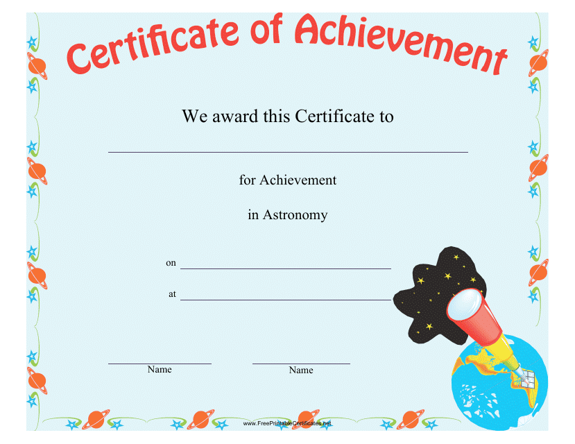 Astronomy Achievement Certificate Template