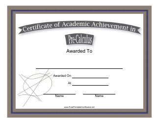 &quot;Pre-calculus Academic Achievement Certificate Template&quot;