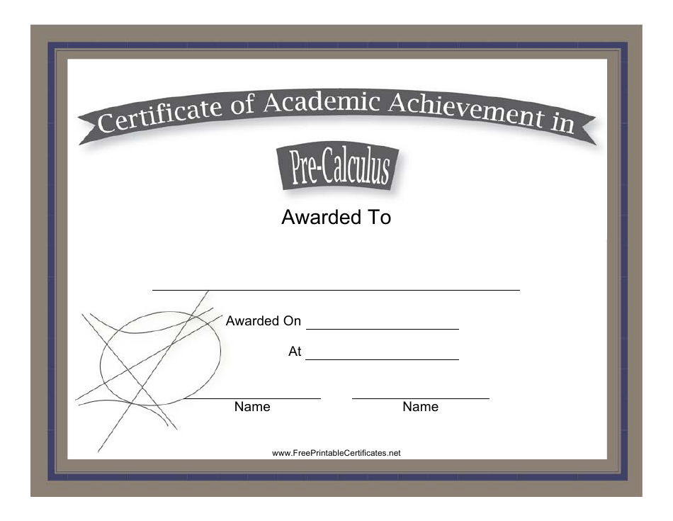 Pre-calculus Academic Achievement Certificate Template Preview