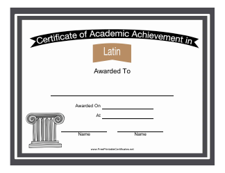 Document preview: Latin Language Achievement Certificate Template