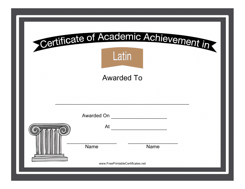 Latin Language Achievement Certificate Template